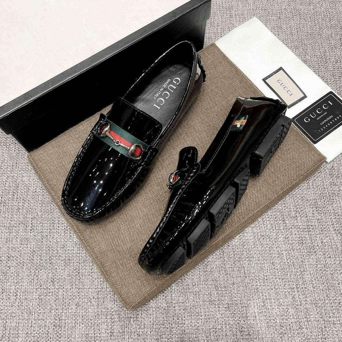Gucci Black Web Stripe Loafers — side